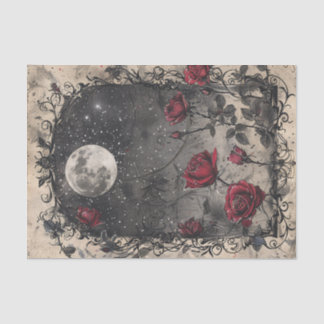Papier Mousseline Pleine lune de fenêtre gothique Roses rouges