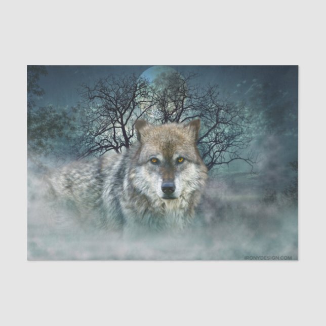 Papier Mousseline Pleine lune de loup dans le brouillard (Recto)