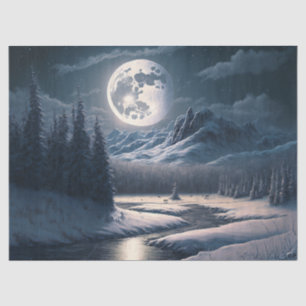 Papier Mousseline Pleine lune Découpage paysage neigeux