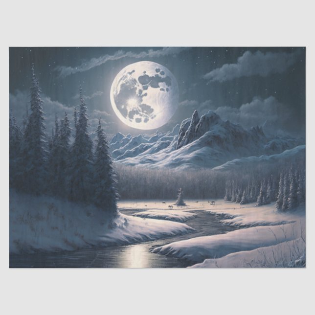 Papier Mousseline Pleine lune Découpage paysage neigeux (Recto)