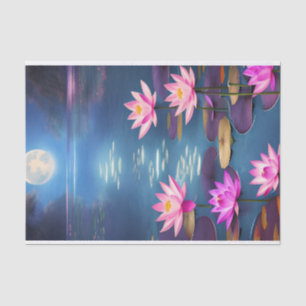 Papier Mousseline Pleine lune et belles fleurs de Lotus roses