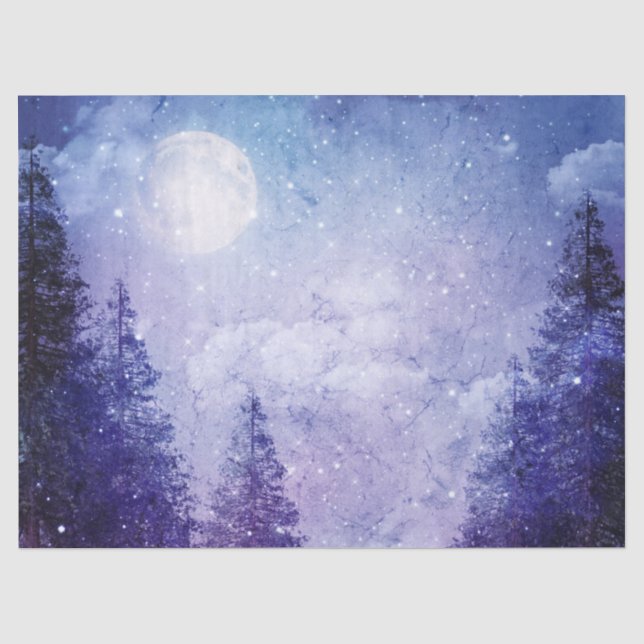 Papier Mousseline Pleine lune Hiver Forêt violette Découpage (Recto)