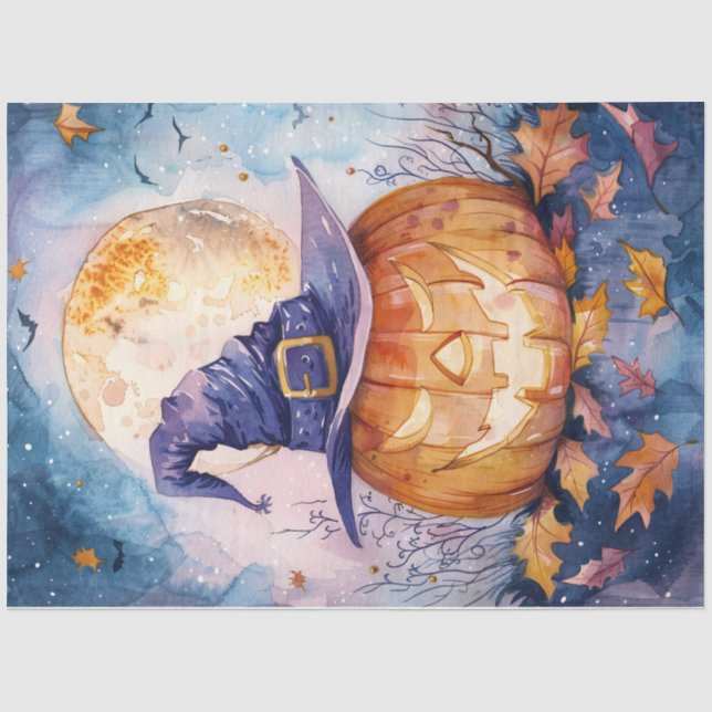 Papier Mousseline Pleine lune Jack-o-lanterne - Découpage aquarelle (Recto)