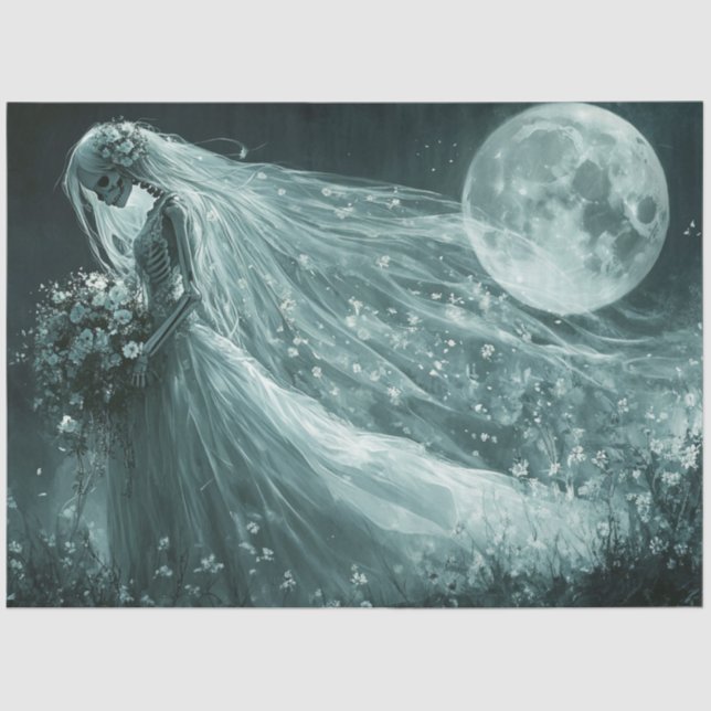 Papier Mousseline Pleine lune Mariage de squelette monochrome de déc (Recto)