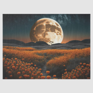 Papier Mousseline Pleine lune Orange Champ de fleurs Découpage