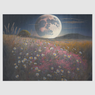 Papier Mousseline Pleine lune sur le champ rose de fleurs Découpage