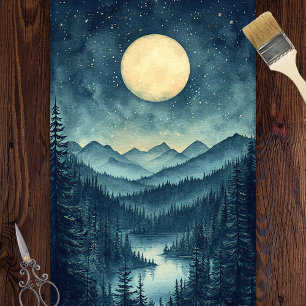 Papier Mousseline Pleine lune sur le découpage du paysage de montagn
