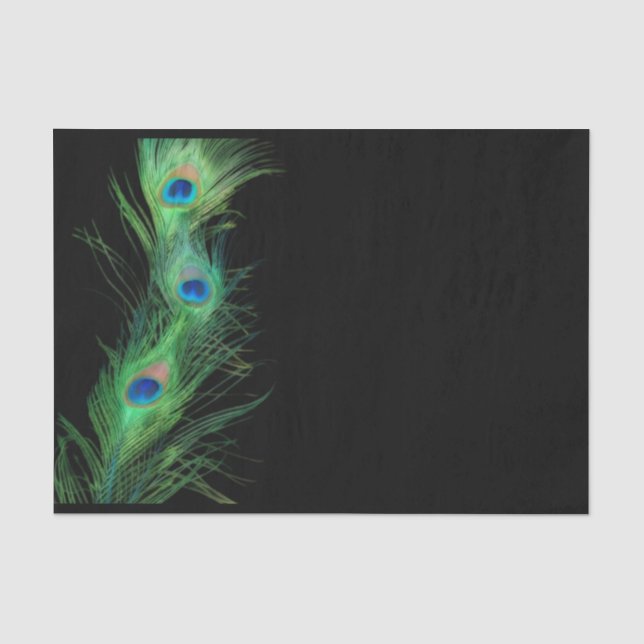Papier Mousseline Plume verte et noire de paon (Recto)