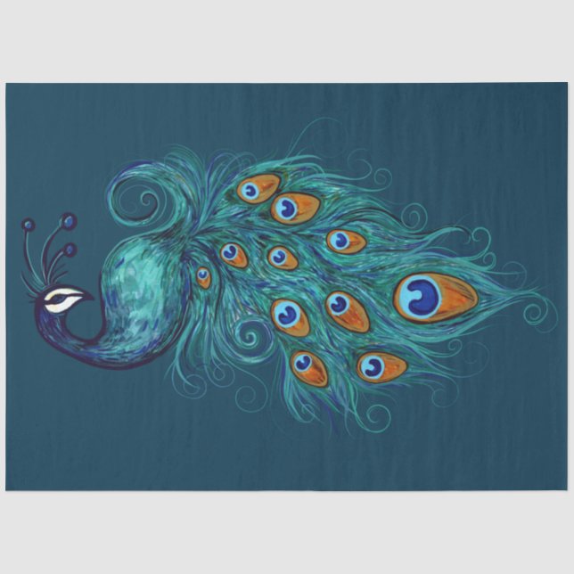 Papier Mousseline Plumes de paon Peacocks Turquoises (Recto)