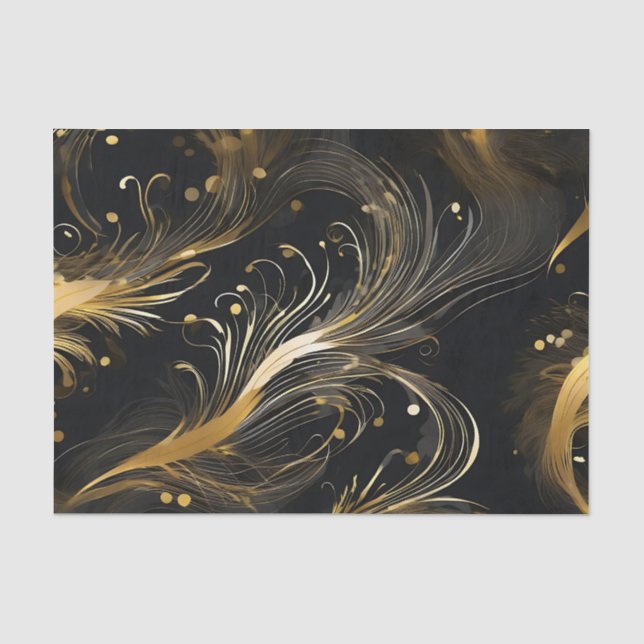 Papier Mousseline Plumes d'or en noir (Recto)