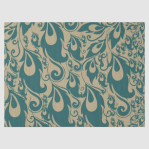 Papier Mousseline Plumes Peacock à crème turquoise
