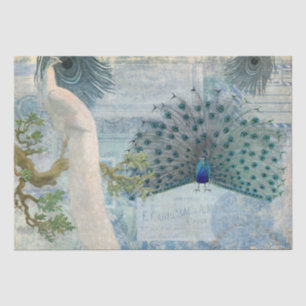 Papier Mousseline Plumes Peacock Découpage d'artisanat bleu et blanc