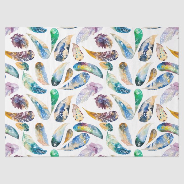 Papier Mousseline Plumes tribales Pastel Aquarelles Illustration (Recto)