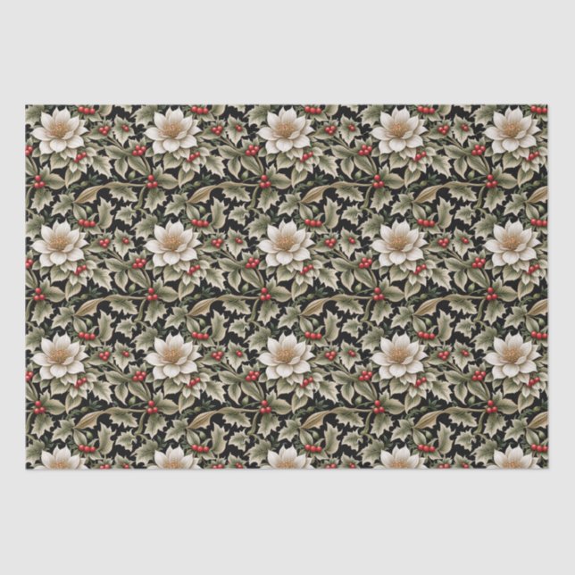 Papier Mousseline Poches blanches avec baies blanches et rouges (Recto)