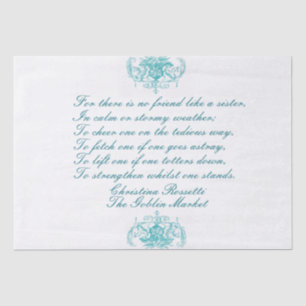 Papier Mousseline Poème de soeurs Christina Rossetti Script Turquois