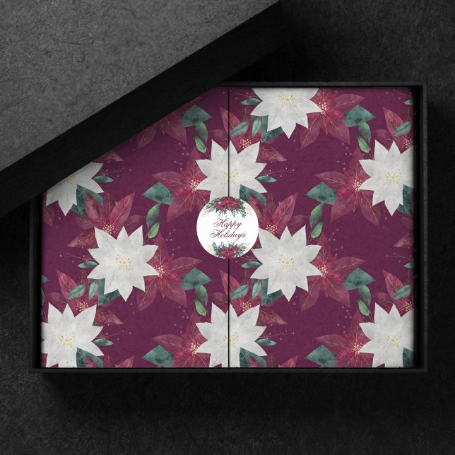 Papier Mousseline Poinsettia Bourgogne et Turquoise vacances d'hiver (Créateur téléchargé)
