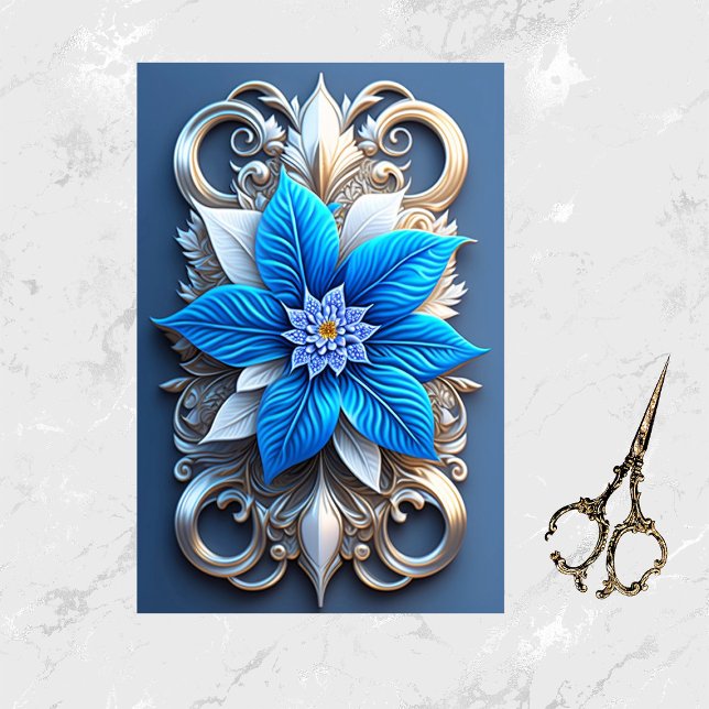 Papier Mousseline Poinsettia Fleur de Noël Bleue Élégante Oeuvre (Créateur téléchargé)