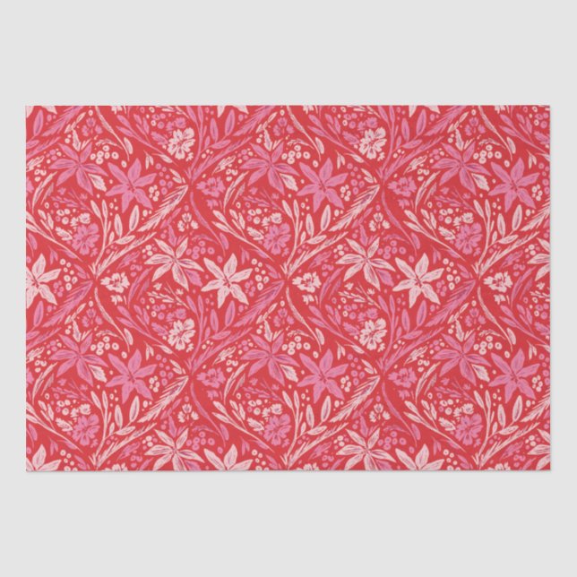 Papier Mousseline Poinsettia moderne Damask Poinsettia Ornement Papi (Recto)
