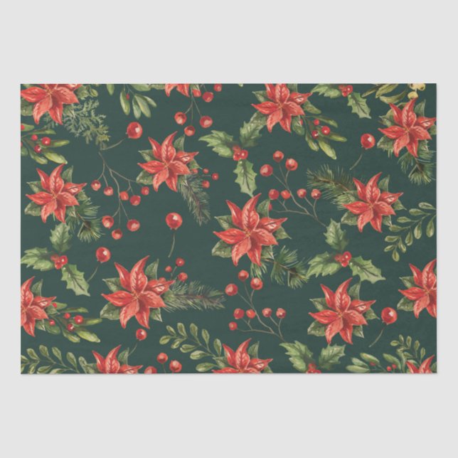 Papier Mousseline Poinsettia Noël Floral Botanique (Recto)