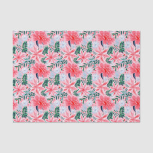 Papier Mousseline Poinsettias de Noël rose et vert