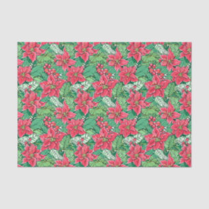 Papier Mousseline Poinsettias de Noël Rouge et Vert