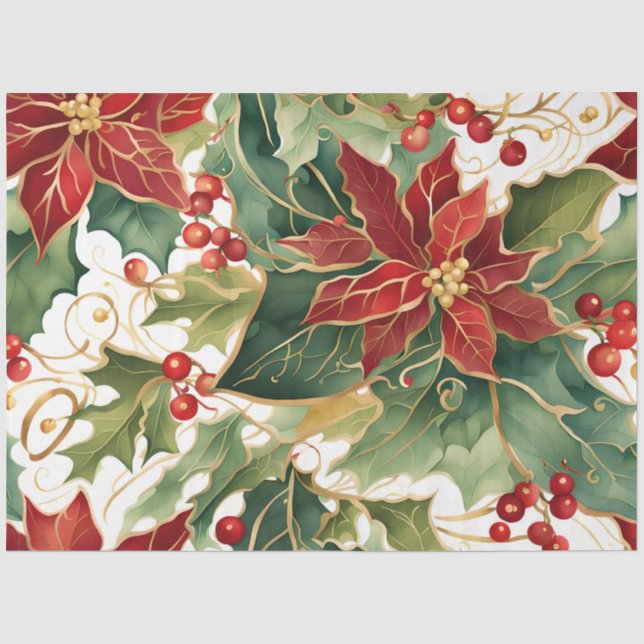 Papier Mousseline poinsettias et papier de tissu saint (Recto)