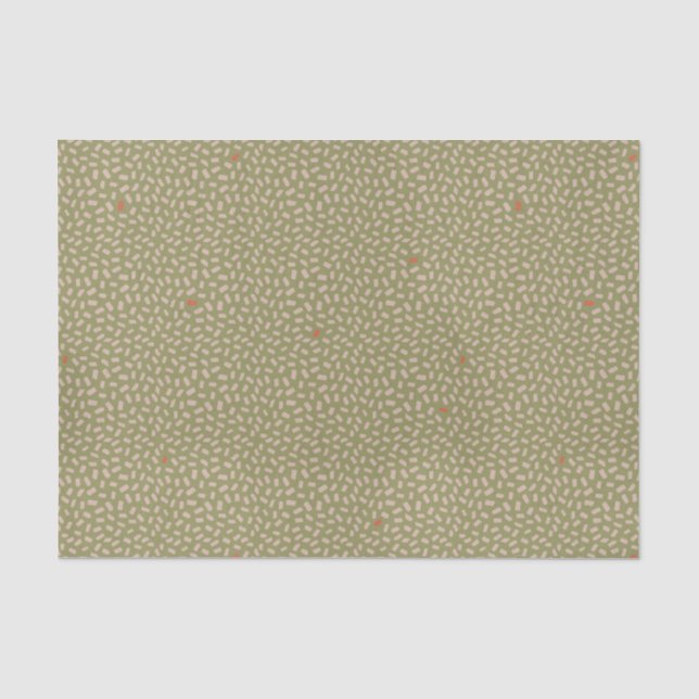 Papier Mousseline Points beiges Abstraits éparpillés sur vert olive (Recto)