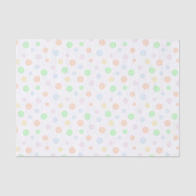 Papier Mousseline Points Pastel Bleu, Vert, Orange, Jaune et Rose (Recto)