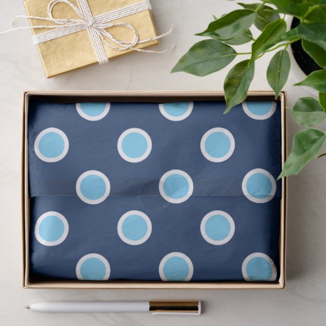 Papier Mousseline Pois bleu ciel sur papier de tissus de la marine (Cadeau)