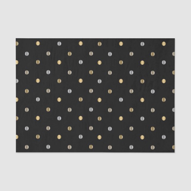Papier Mousseline Pois d'or et d'argent sur le noir (Recto)