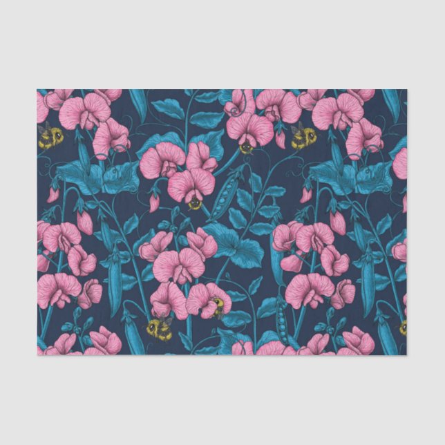 Papier Mousseline Pois doux et bourdons, rose et bleu (Recto)