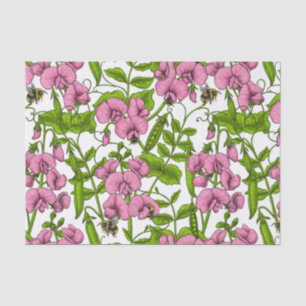 Papier Mousseline Pois doux et bourdons, rose, vert et blanc