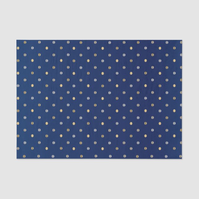 Papier Mousseline Pois Gold et Silver sur Navy Blue  (Recto)