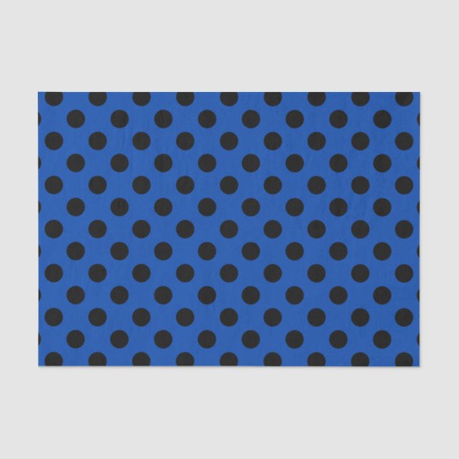 Papier Mousseline pois noirs en bleu royal (Recto)