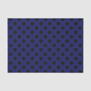 Papier Mousseline Pois noirs sur bleu marine