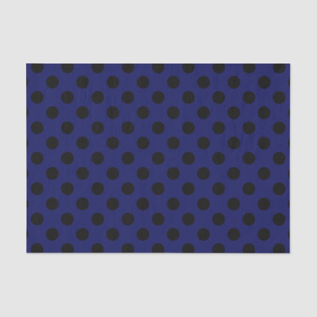 Papier Mousseline Pois noirs sur bleu marine (Recto)
