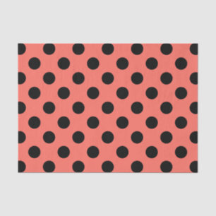 Papier Mousseline Pois noirs sur corail vivant
