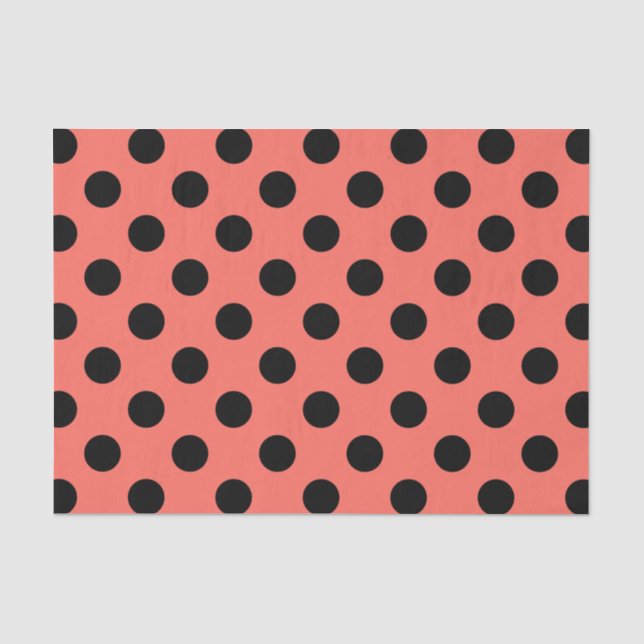 Papier Mousseline Pois noirs sur corail vivant (Recto)