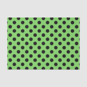 Papier Mousseline Pois noirs sur vert citron