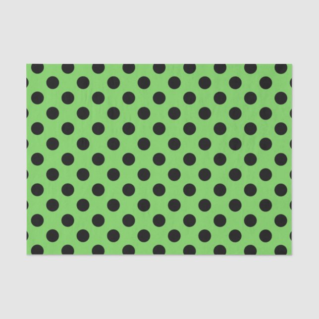 Papier Mousseline Pois noirs sur vert citron (Recto)