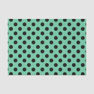 Papier Mousseline Pois noirs sur vert menthe