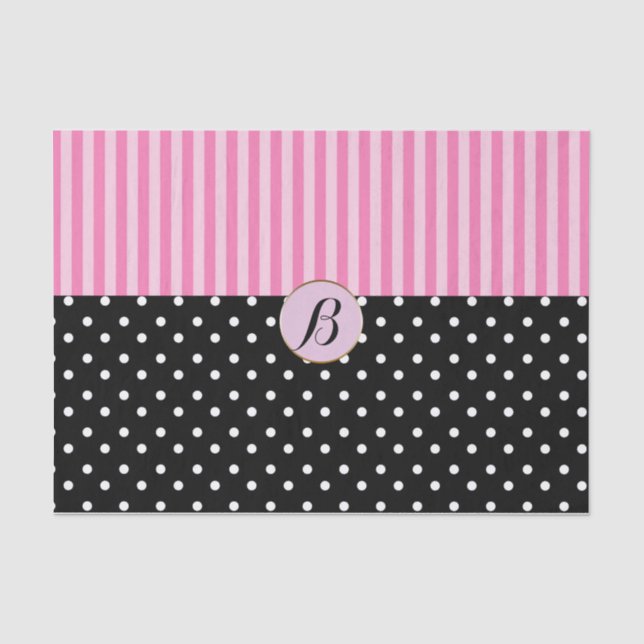 Papier Mousseline Pois rose noir rayures Moderne Paris chic (Recto)