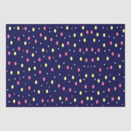Papier Mousseline Pois roses et jaunes sur bleu marine
