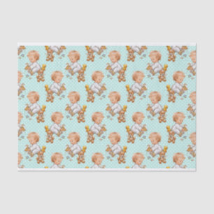 PAPIER MOUSSELINE POIS VERTS ET BLANCS AVEC BÉBÉ CUTE JOUER