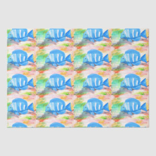 Papier Mousseline Poisson bleu tropical Aquarelle Océan