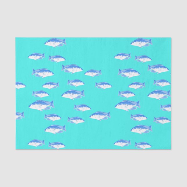 Papier Mousseline Poisson bleu turquoise (Recto)