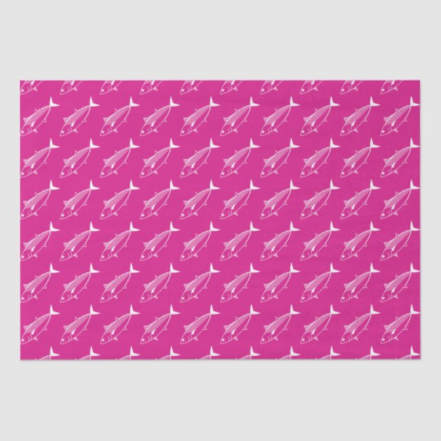 Papier Mousseline Poisson Bonito mignon en blanc sur rose chaud (Recto)