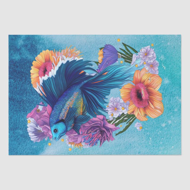Papier Mousseline Poisson Floral Eau douce Aquarelle tropicale (Recto)