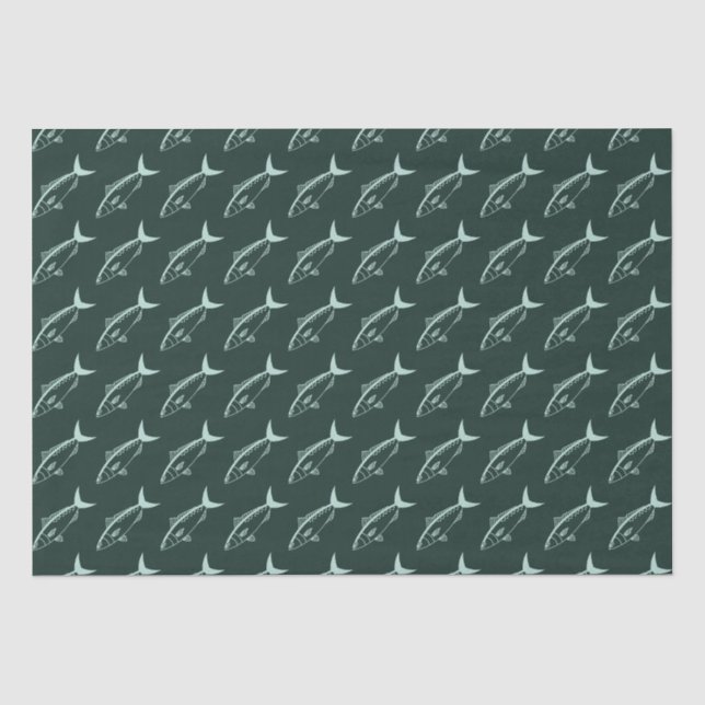 Papier Mousseline Poisson Saumon australien en Aqua sur Racing Green (Recto)