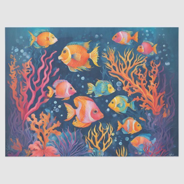 Papier Mousseline Poisson tropical vibre (Recto)